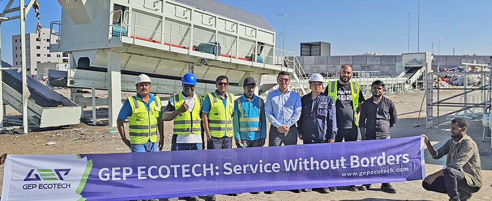 GEP ECOTECH engineering team inspecting a shredder line