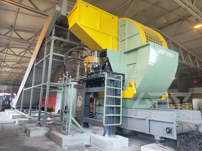 Integrated Tyre Shredder with Trommel