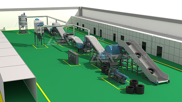 Waste tire recycling and disposal system makes waste tire 
