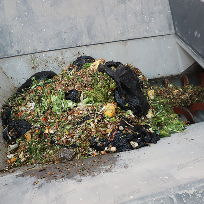 Which type of double-shaft shredder is used for the food waste pretreatment project?