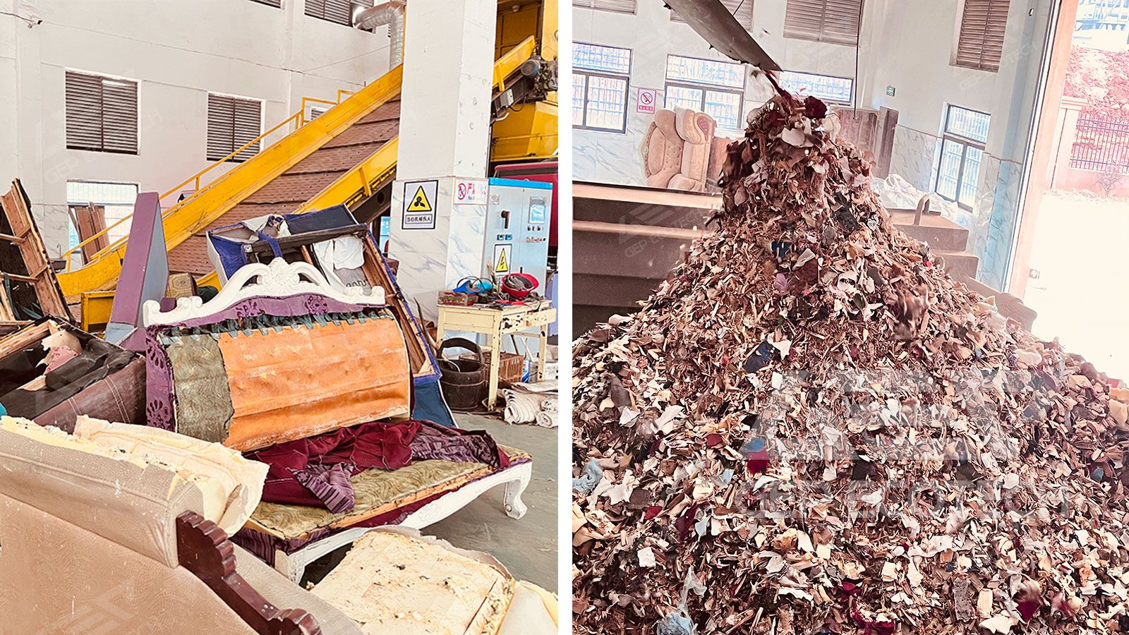 Domestic waste before and after shredding