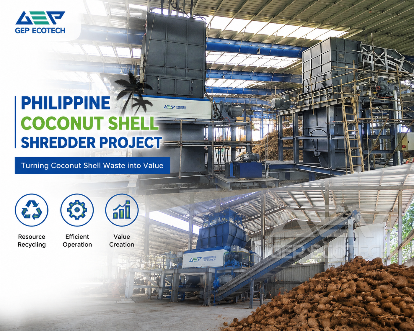 Philippine coconut shell shredder project site